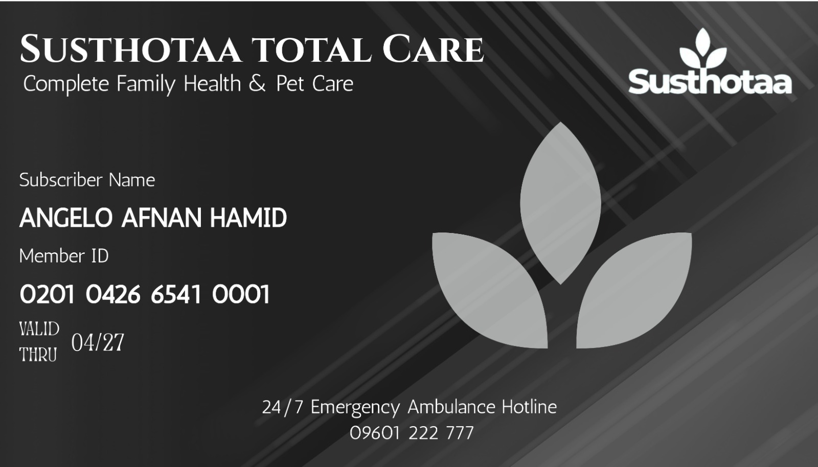 Susthotaa TotalCare Card Front